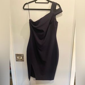 LIKELY Navy Dress, NWT, Sz 8, Retail $198, One shoulder, Front side slit.